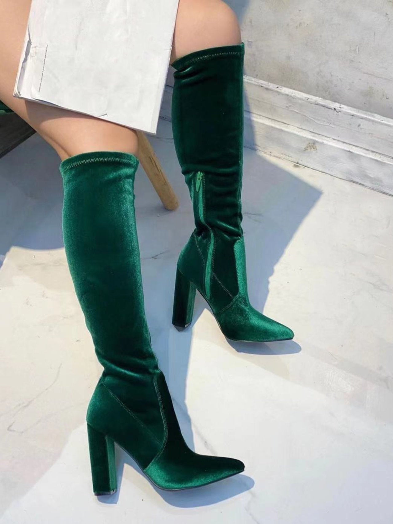 Stivali alti velluto con tacco grosso – New Line