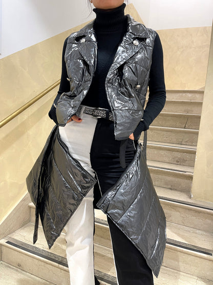 Piumino lucido a gilet accorciabile
